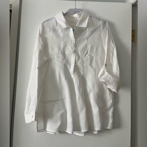 Lily Pulitzer Womens Shirt Large 100% Linen White Long Sleeve Button Up Tunic